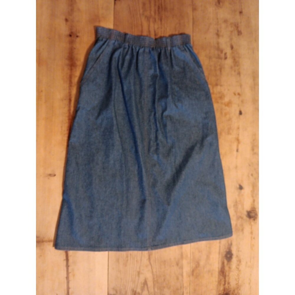 Vtg 70s Koret City Blues Denim Skirt Womens 10 Midi Pull On Cotton Trevira USA - Picture 1 of 4